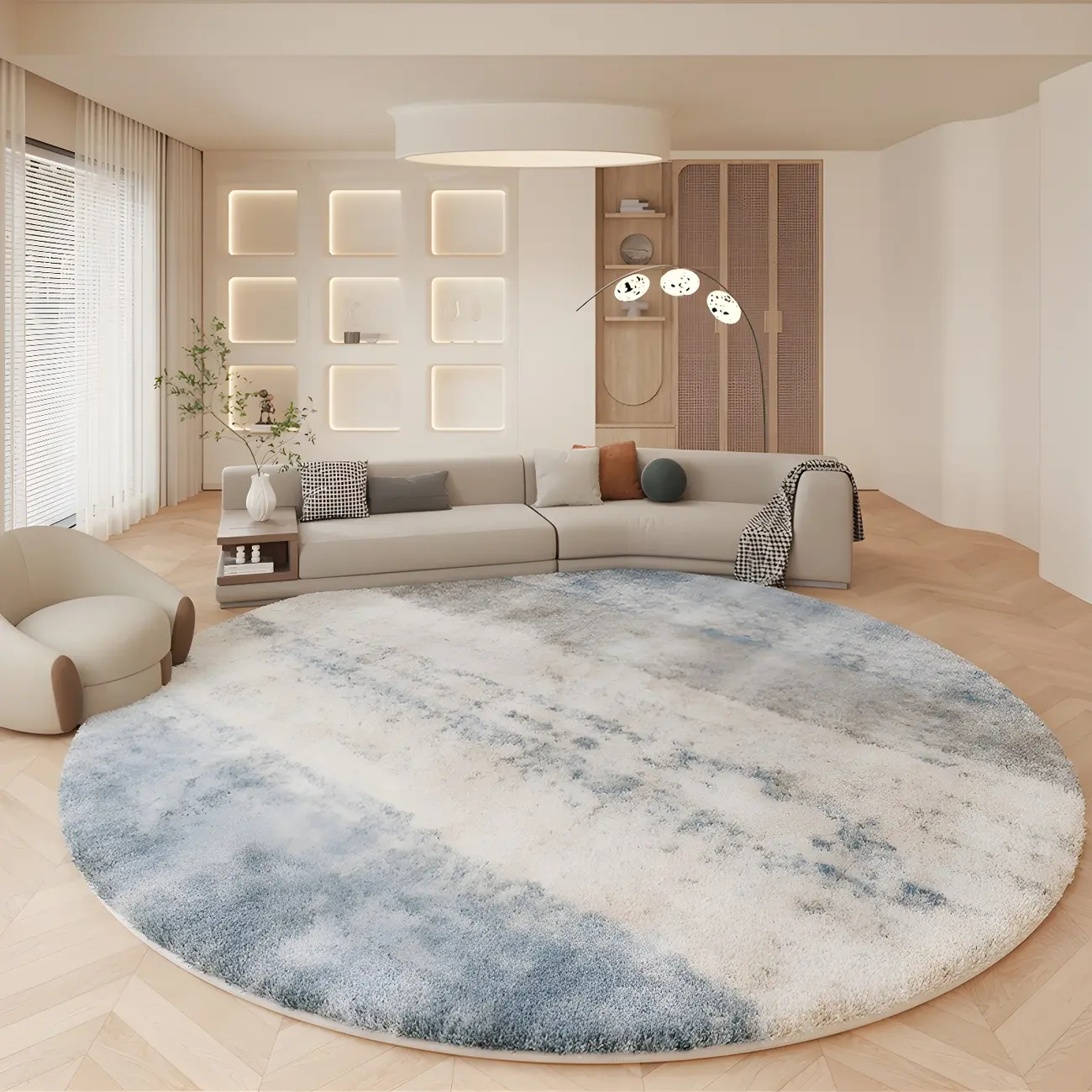 Modern Round Shearling Indoor Area Rug with Abstract Pattern Image - 1 | homeyfad