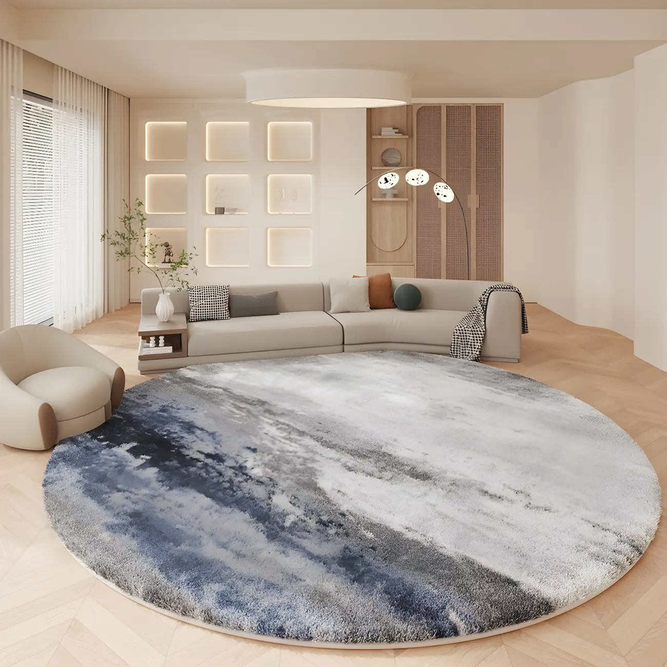 Modern Round Shearling Indoor Area Rug with Abstract Pattern Image - 2 | homeyfad