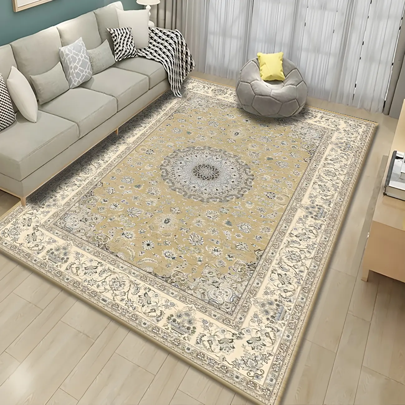 Vintage Polyester Medallion Stain Resistant Rectangle Area Rug Image - 2 | homeyfad