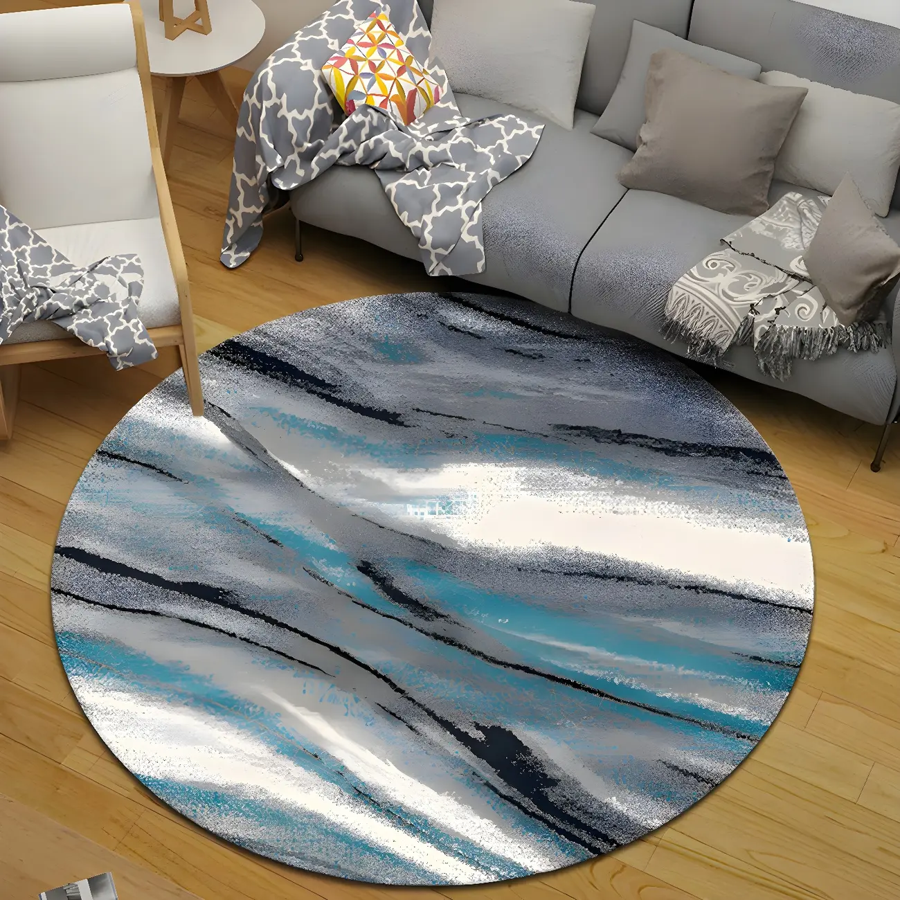 Modern Abstract Pattern Round Area Rug for Living Room Image - 1 | homeyfad