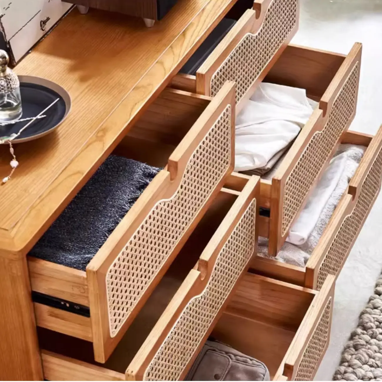 Tropical Natural Woven Double Layer Chest with 6-Drawers Image - 2 | homeyfad