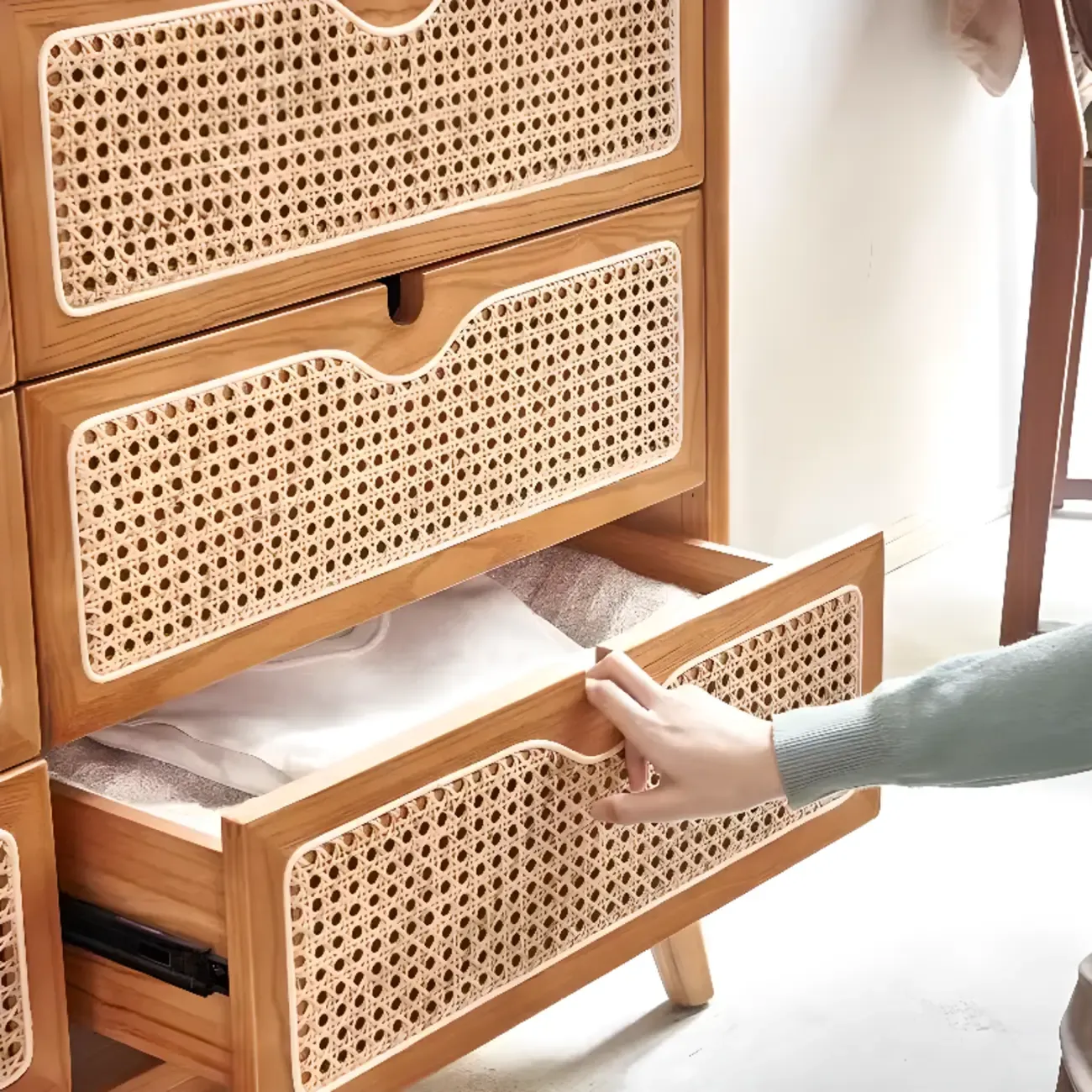 Tropical Natural Woven Double Layer Chest with 6-Drawers Image - 8