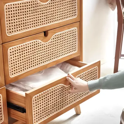 Tropical Natural Woven Double Layer Chest with 6-Drawers Image - 8