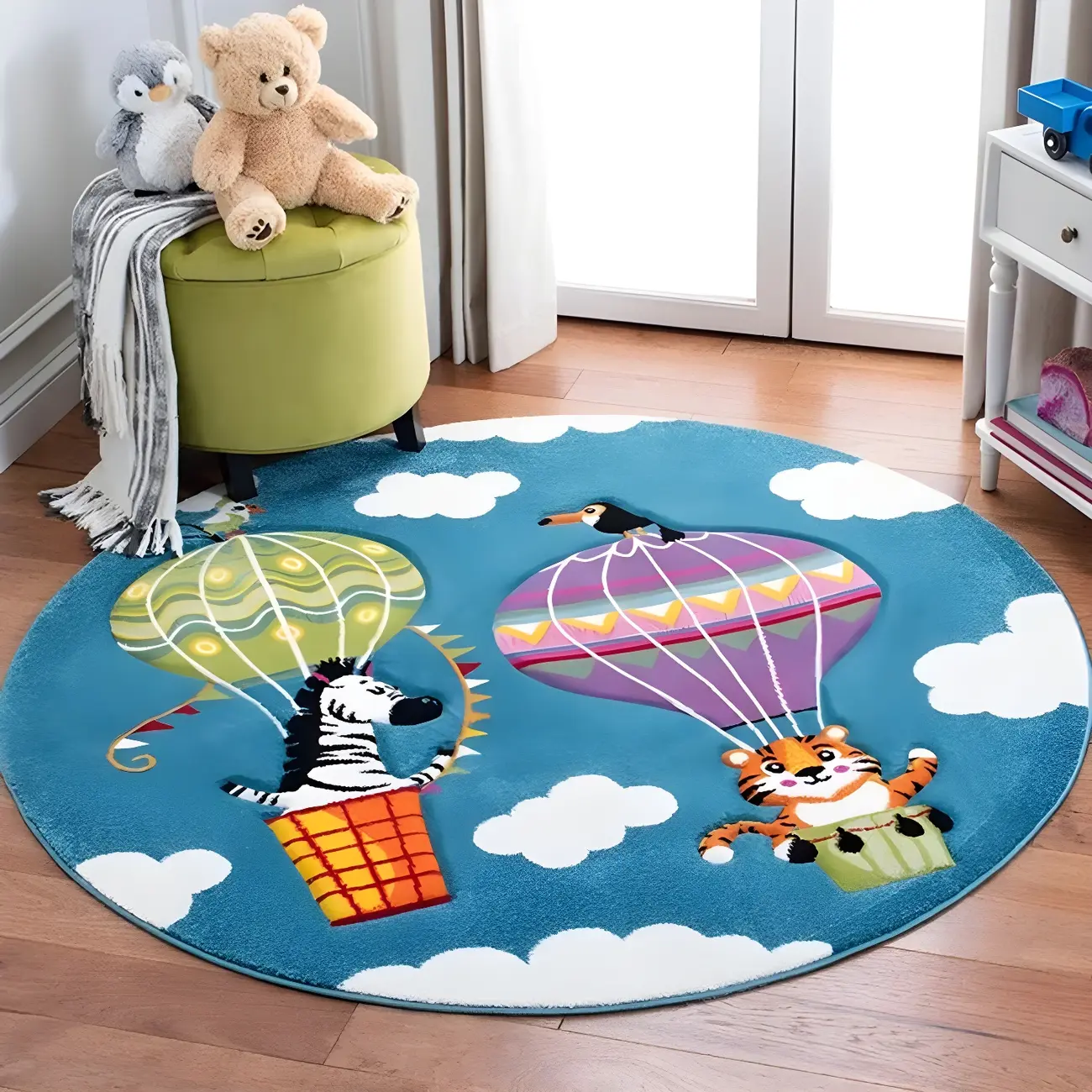 Kids Round Polyester Animal Pattern Area Rug Image - 1 | homeyfad