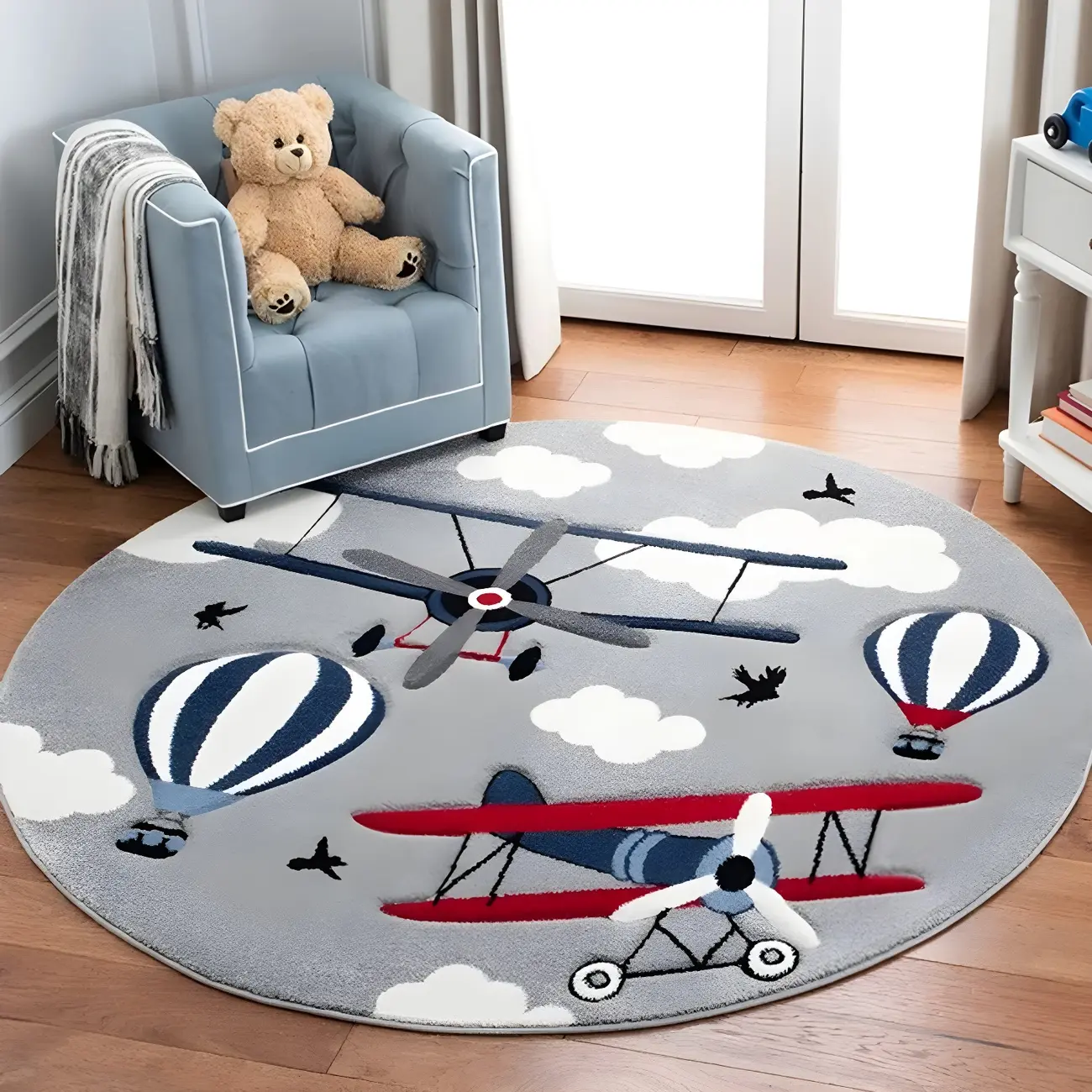 Kids Round Polyester Animal Pattern Area Rug Image - 2 | homeyfad