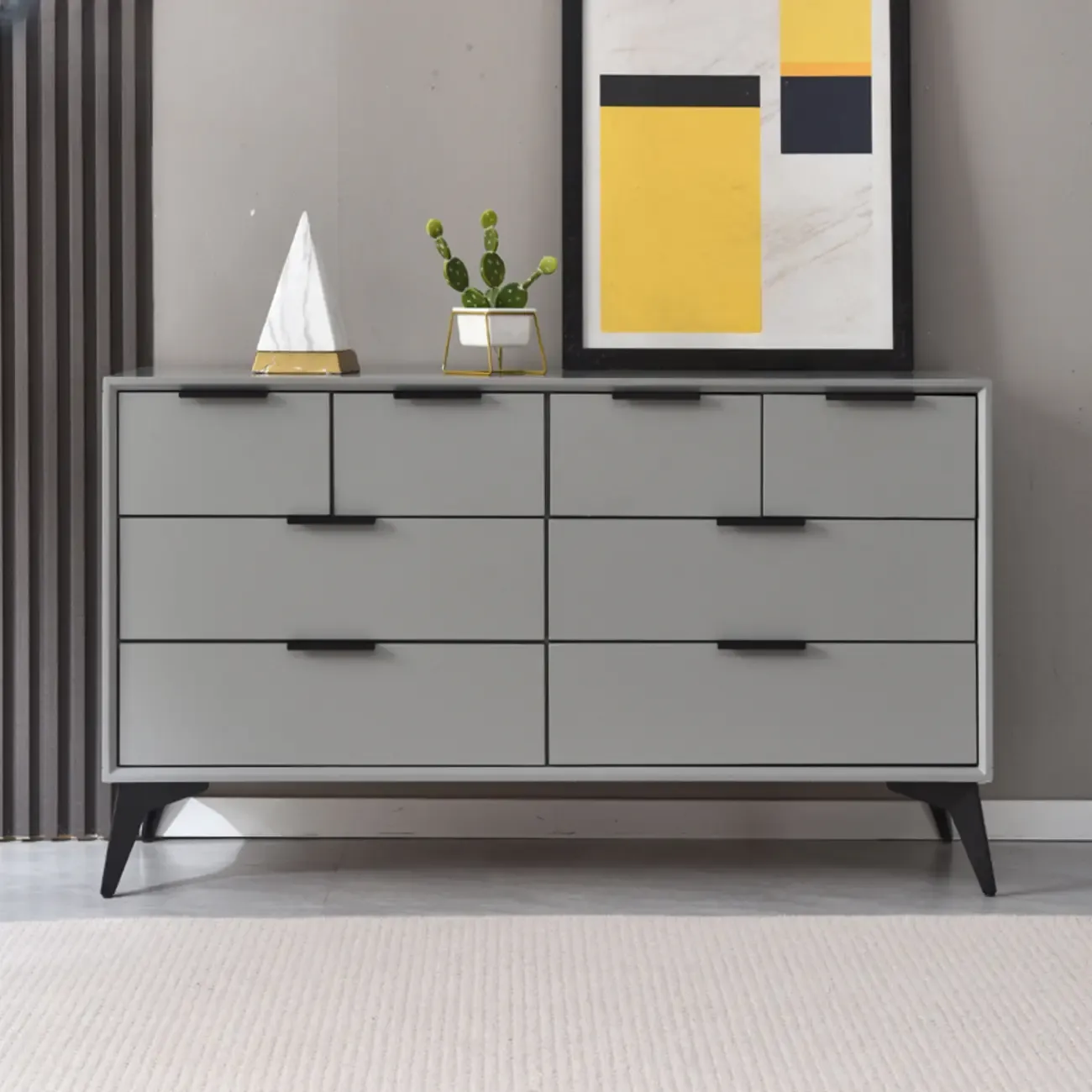 Industrial Grey Wooden Dresser with Double Storage for Bedroom Image - 1