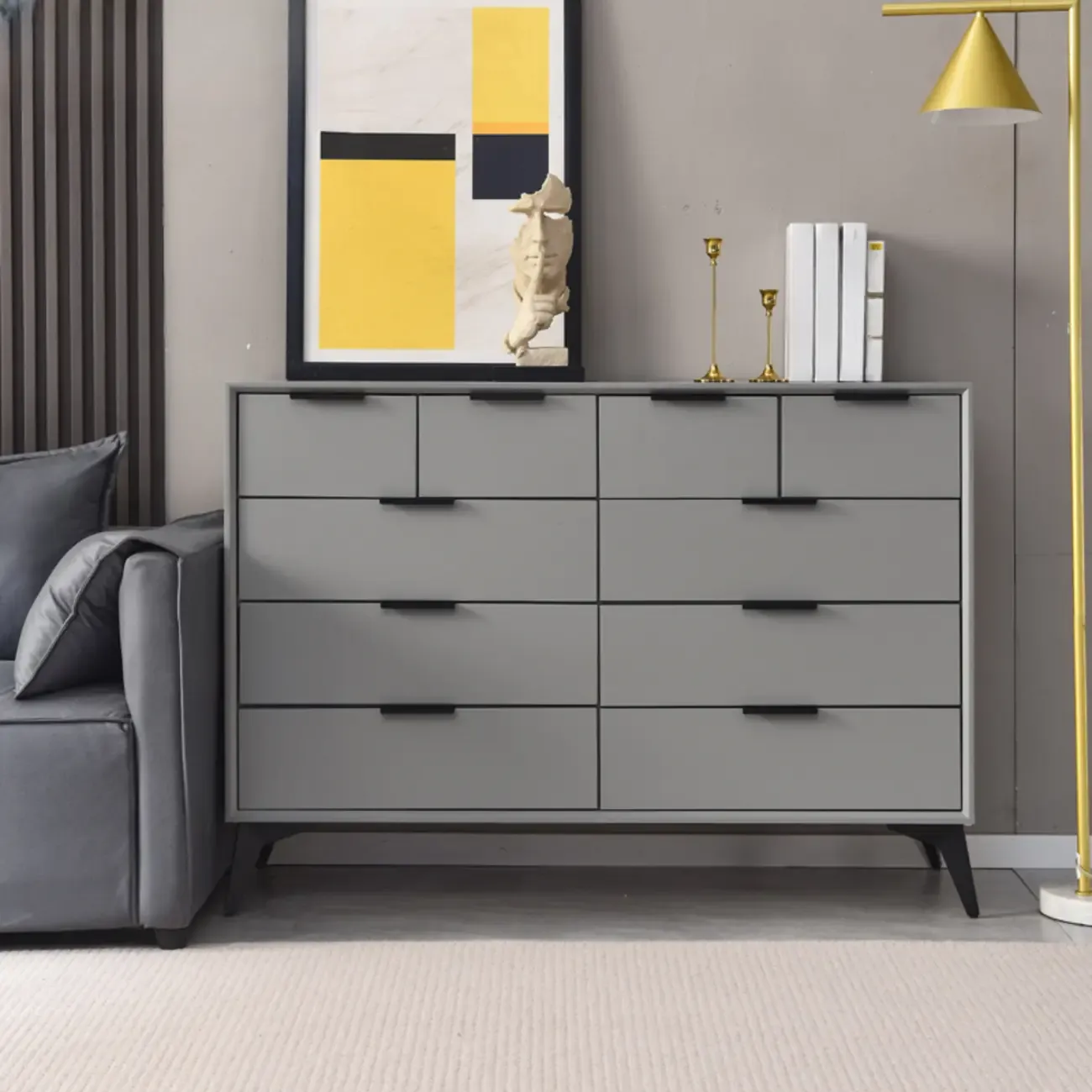 Industrial Grey Wooden Dresser with Double Storage for Bedroom Image - 3