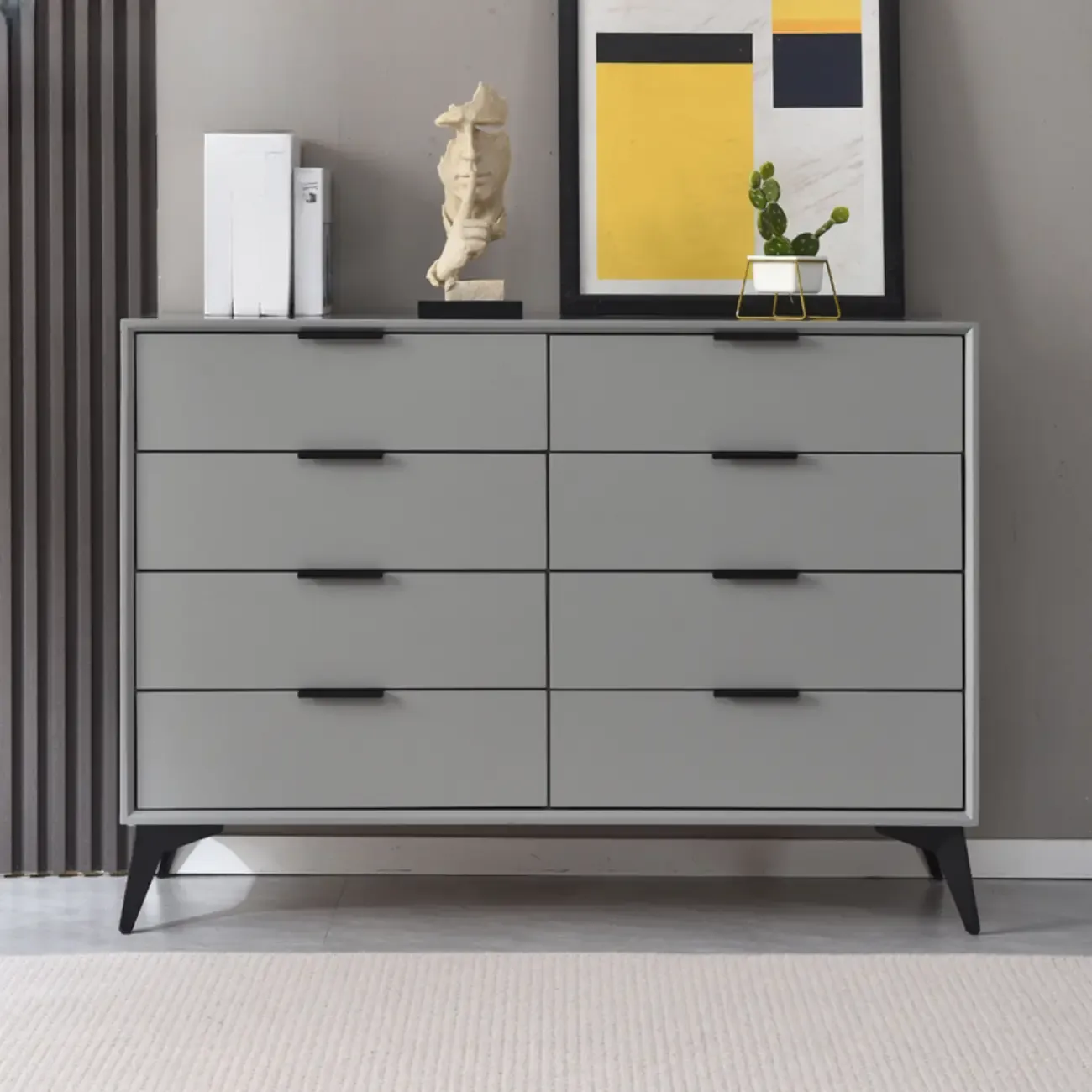 Industrial Grey Wooden Dresser with Double Storage for Bedroom Image - 4