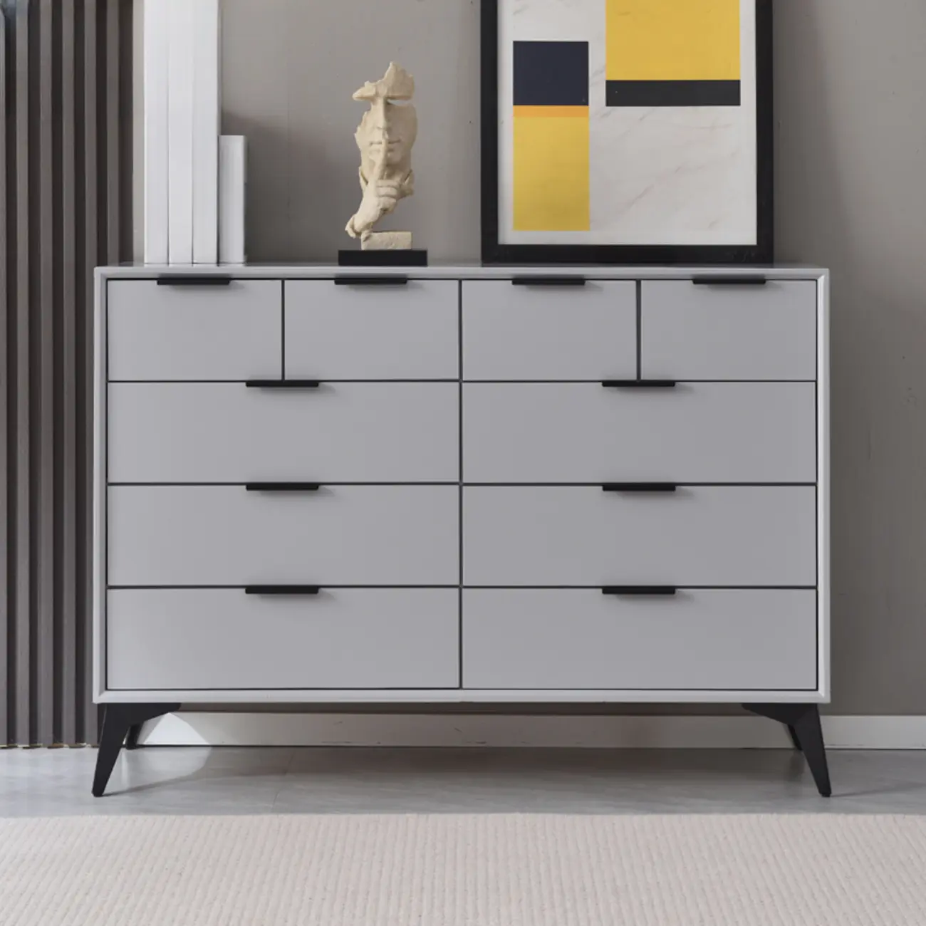 Industrial Grey Wooden Dresser with Double Storage for Bedroom Image - 5 | homeyfad