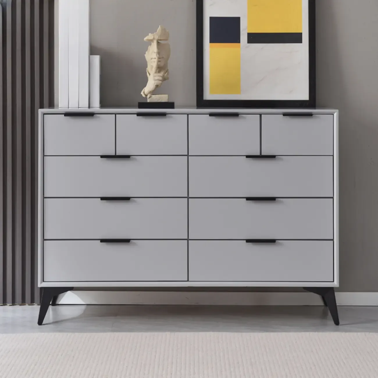 Industrial Grey Wooden Dresser with Double Storage for Bedroom Image - 5