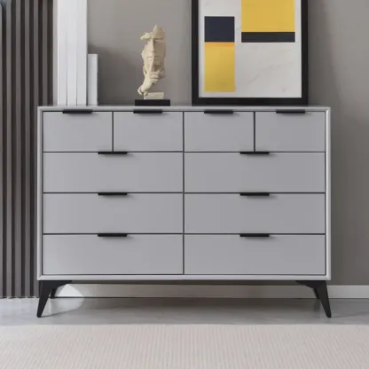 Industrial Grey Wooden Dresser with Double Storage for Bedroom Image - 5