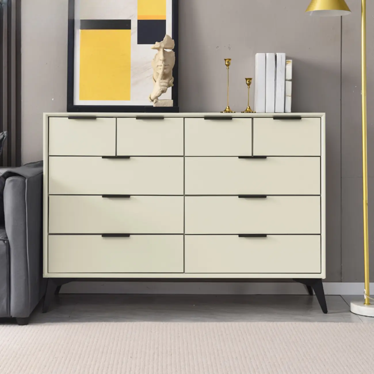 Industrial Grey Wooden Dresser with Double Storage for Bedroom Image - 6 | homeyfad