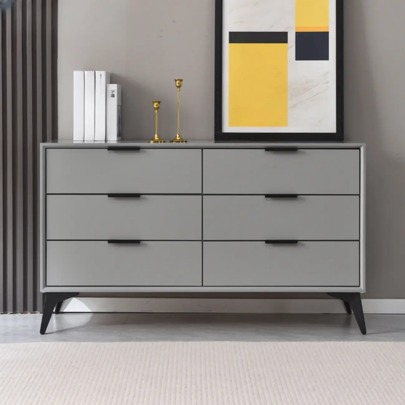 Industrial Grey Wooden Dresser with Double Storage for Bedroom Image - 7
