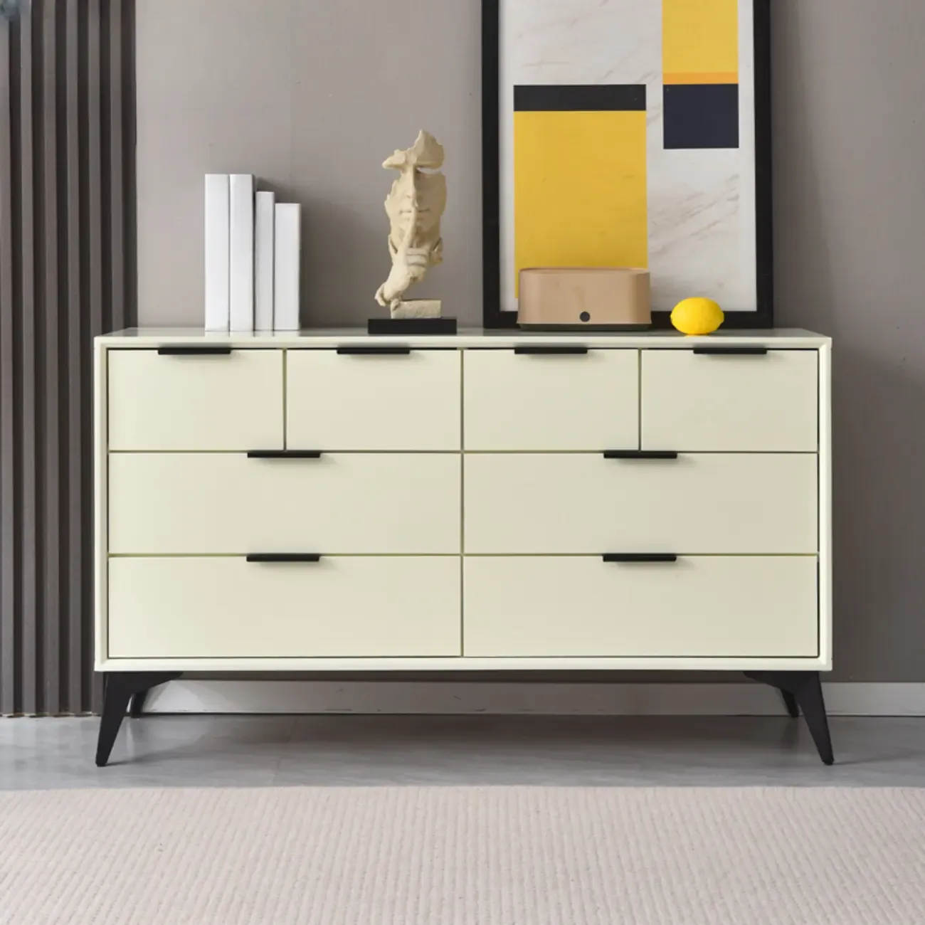Industrial Grey Wooden Dresser with Double Storage for Bedroom Image - 10