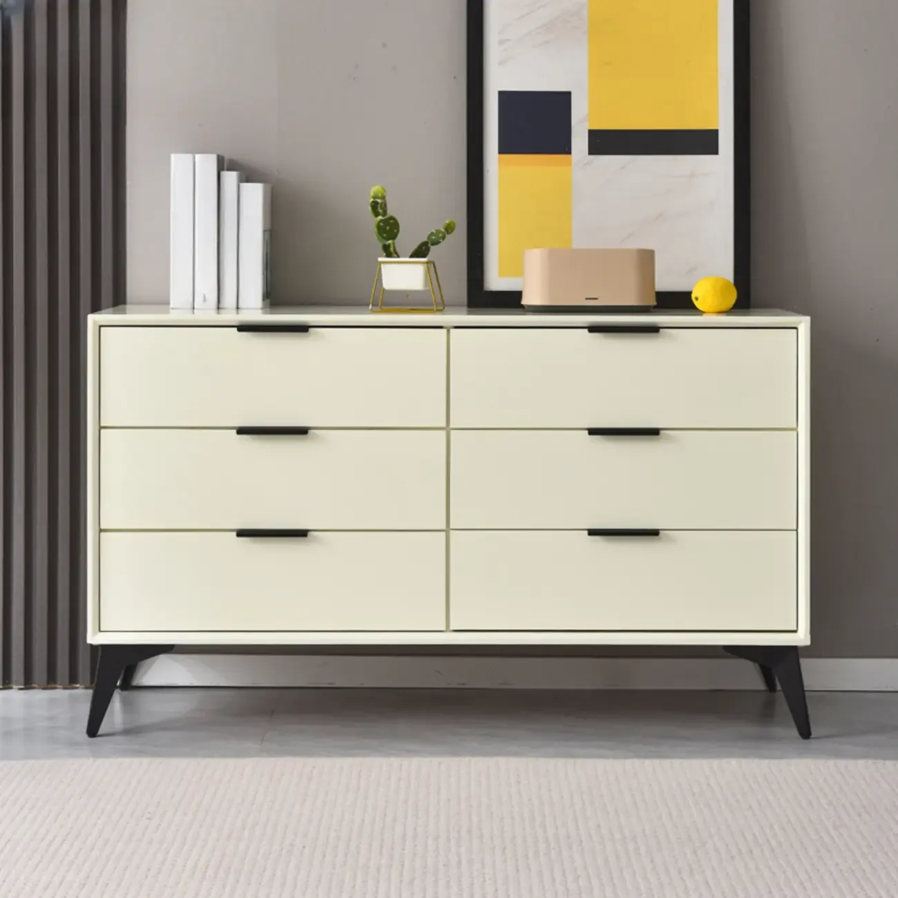Industrial Grey Wooden Dresser with Double Storage for Bedroom Image - 11