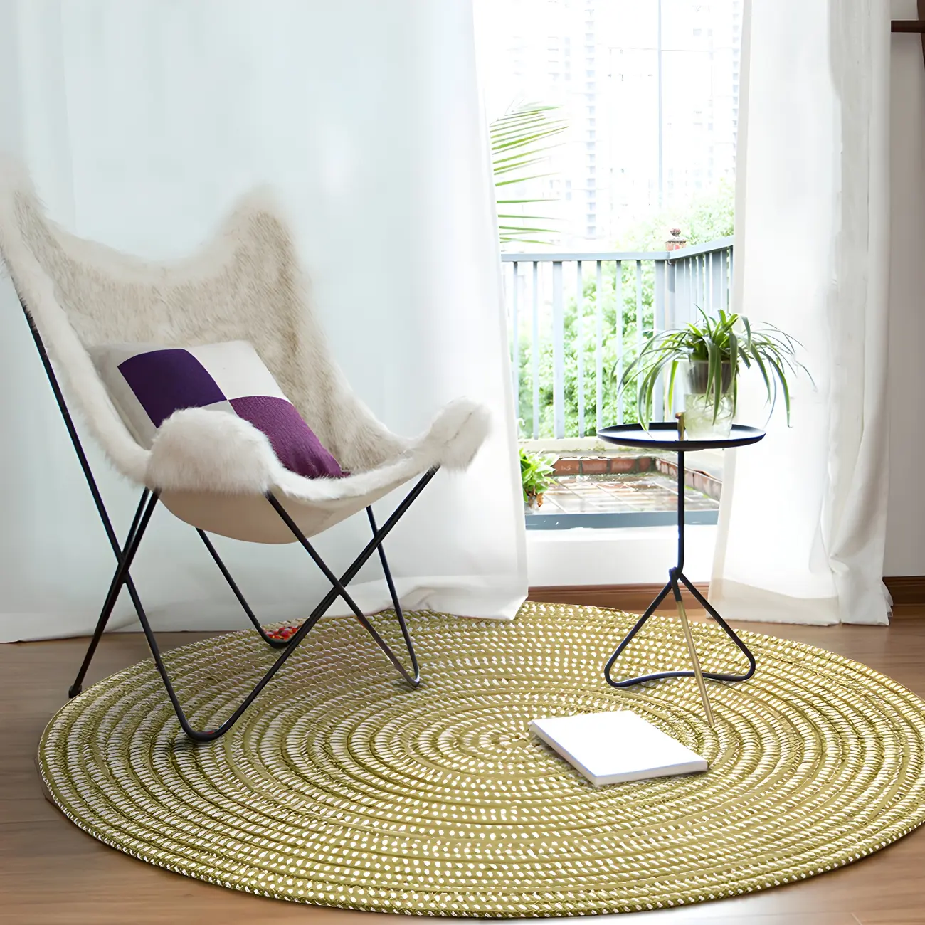 Indoor Rustic Round Chenille Area Rug in Apricot Image - 1 | homeyfad