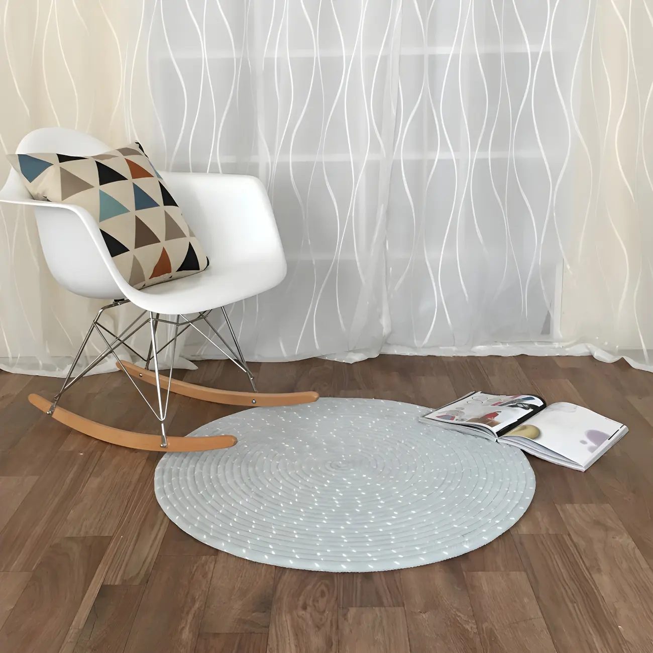 Indoor Rustic Round Chenille Area Rug in Apricot Image - 2 | homeyfad