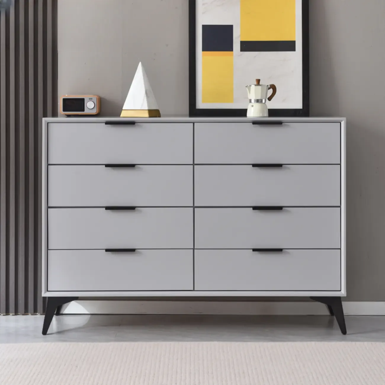 Industrial Grey Wooden Dresser with Double Storage for Bedroom Image - 14