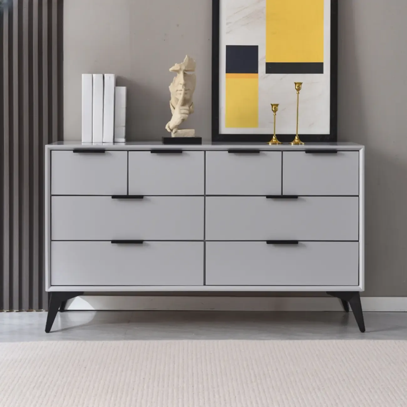 Industrial Grey Wooden Dresser with Double Storage for Bedroom Image - 16