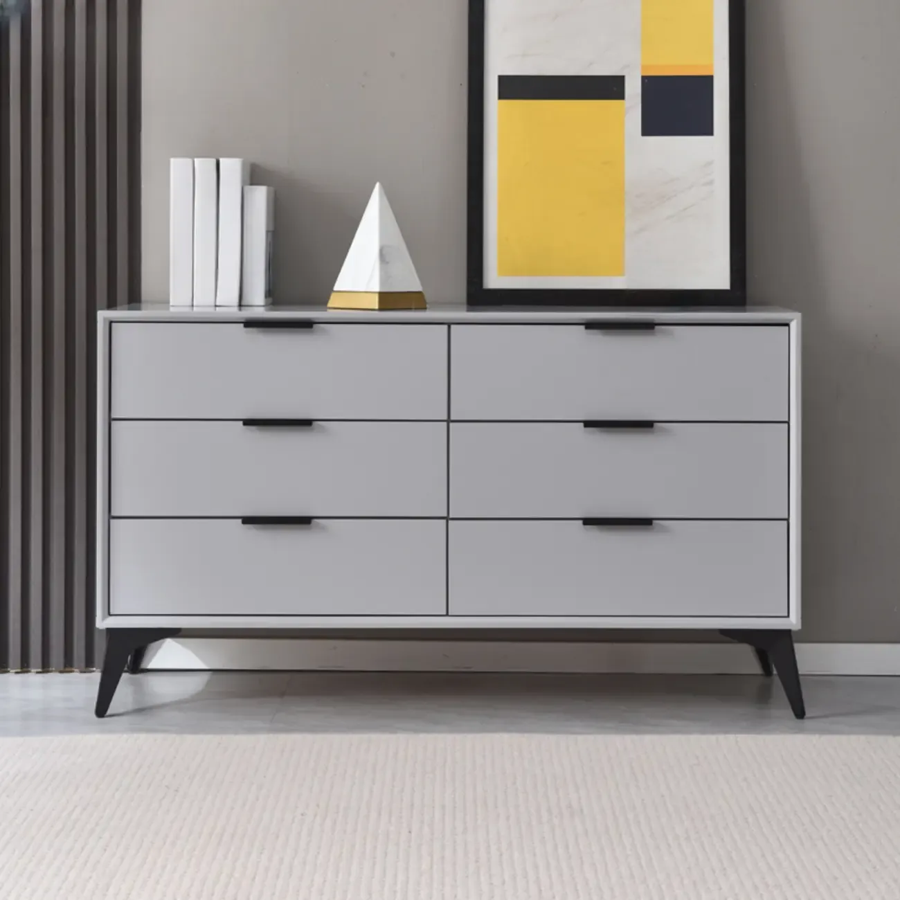 Industrial Grey Wooden Dresser with Double Storage for Bedroom Image - 17
