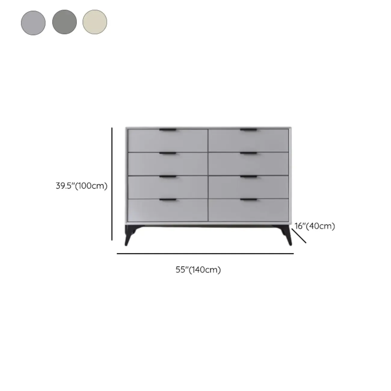Industrial Grey Wooden Dresser with Double Storage for Bedroom #size