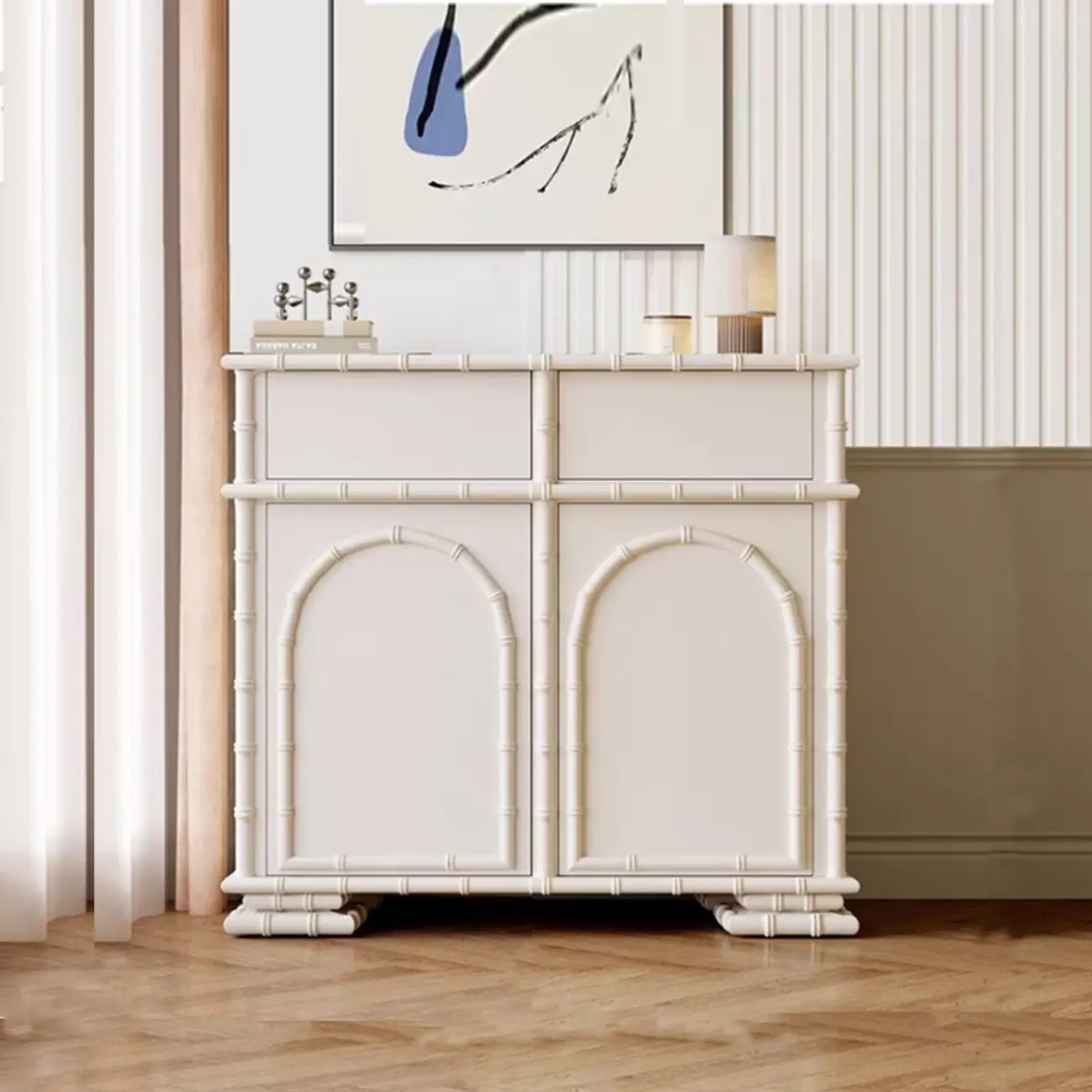 Elegant White Wood Hallway Shoe Cabinet with 4-Drawer Image - 2 | homeyfad