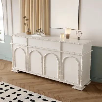 Elegant White Wood Hallway Shoe Cabinet with 4-Drawer Image - 4