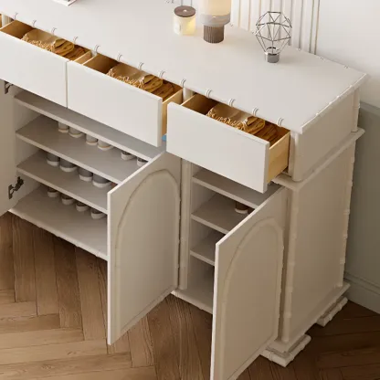 Elegant White Wood Hallway Shoe Cabinet with 4-Drawer Image - 6