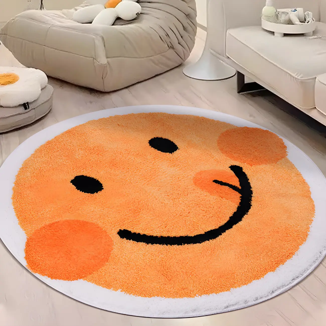 Round Polyester Smiley Area Rug for Kids Room Image - 2 | homeyfad
