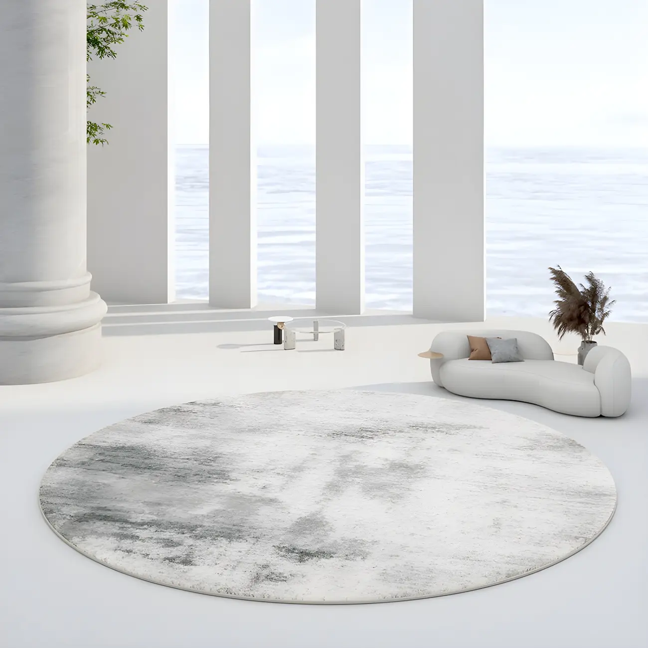 Round Polyester Watercolor Pattern Indoor Area Rug Image - 1 | homeyfad