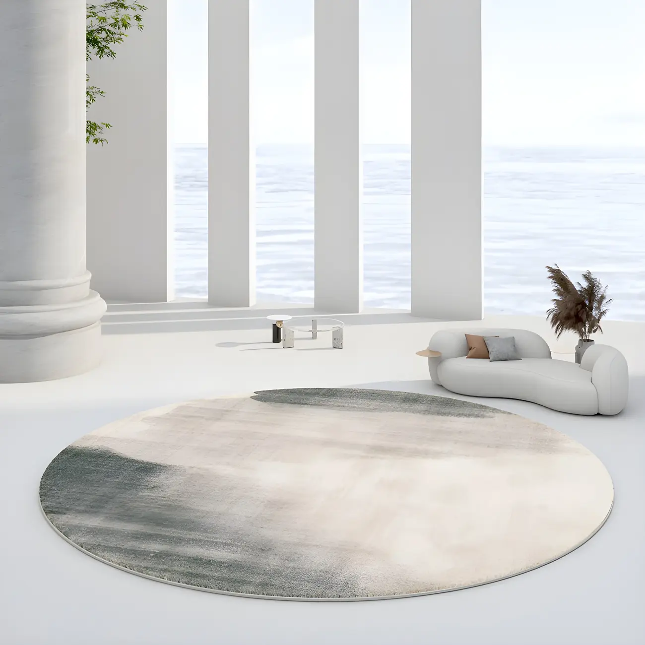 Round Polyester Watercolor Pattern Indoor Area Rug Image - 2 | homeyfad