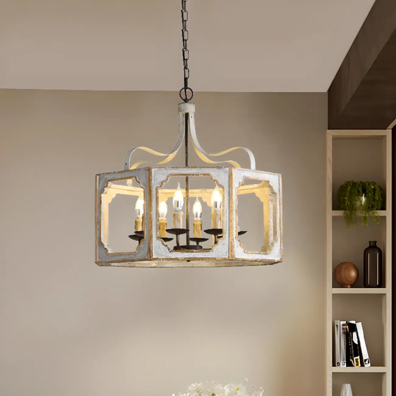 Vintage White Metal Pendant Light with Adjustable Height    Image - 1