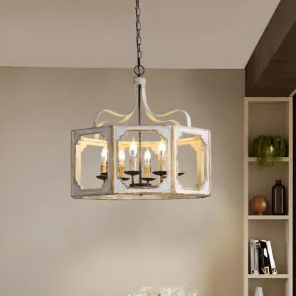 Vintage White Metal Pendant Light with Adjustable Height    Image - 1