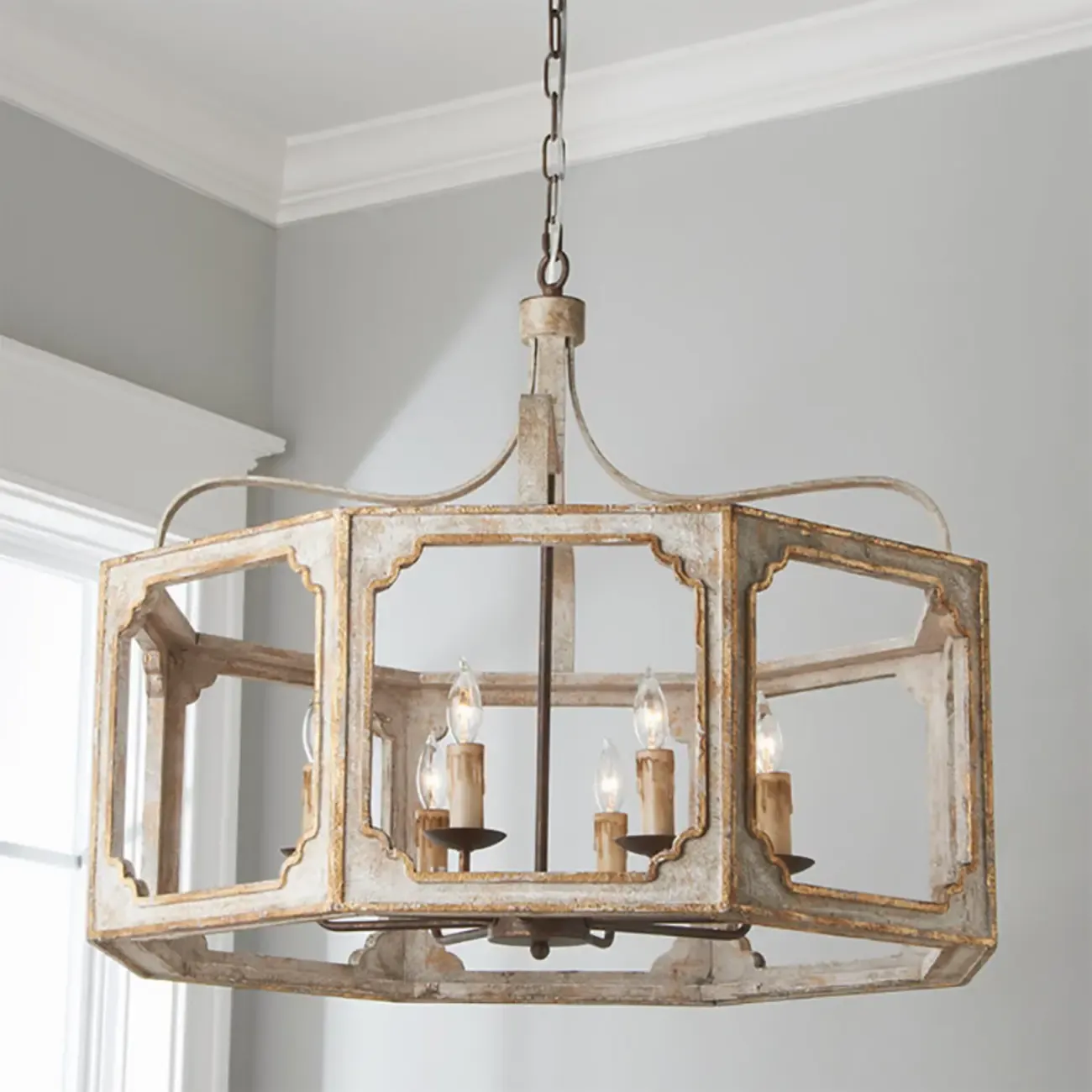 Vintage White Metal Pendant Light with Adjustable Height    Image - 3