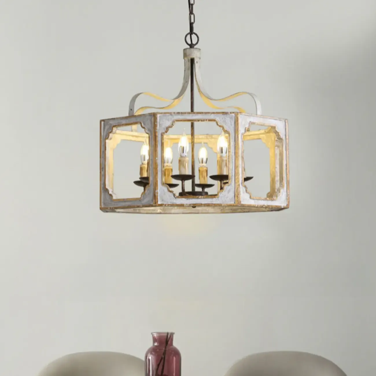 Vintage White Metal Pendant Light with Adjustable Height    Image - 4