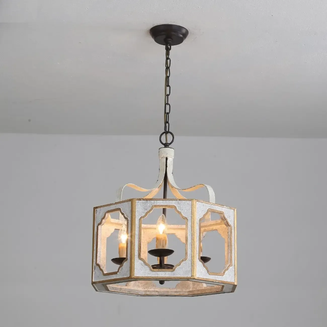 Vintage White Metal Pendant Light with Adjustable Height    Image - 5