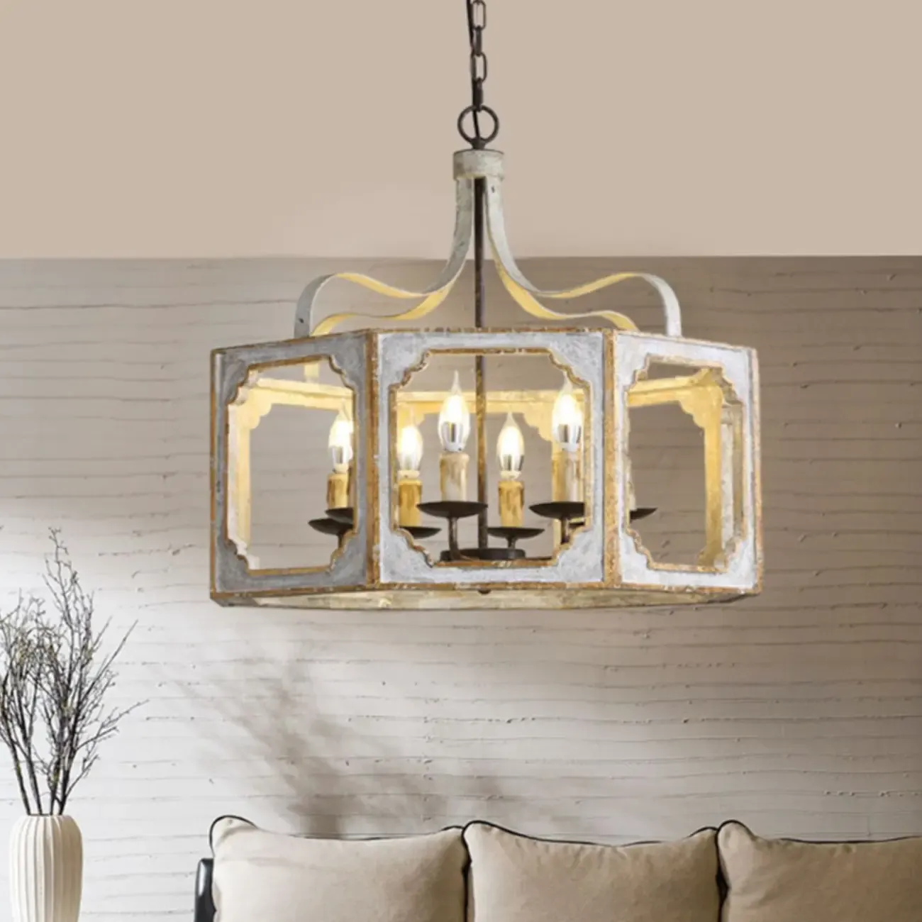 Vintage White Metal Pendant Light with Adjustable Height    Image - 6