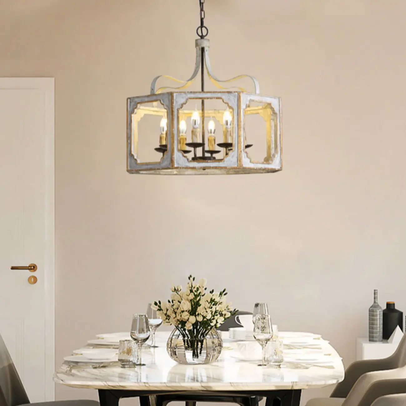 Vintage White Metal Pendant Light with Adjustable Height    Image - 7 | homeyfad