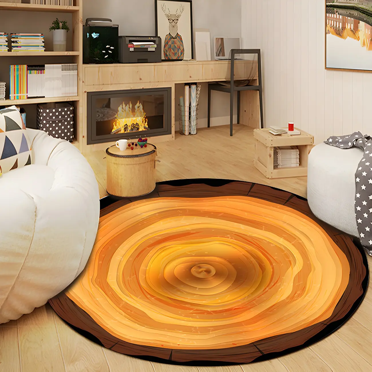 Indoor Modern Polyester Deck Pattern Round Area Rug Image - 1 | homeyfad