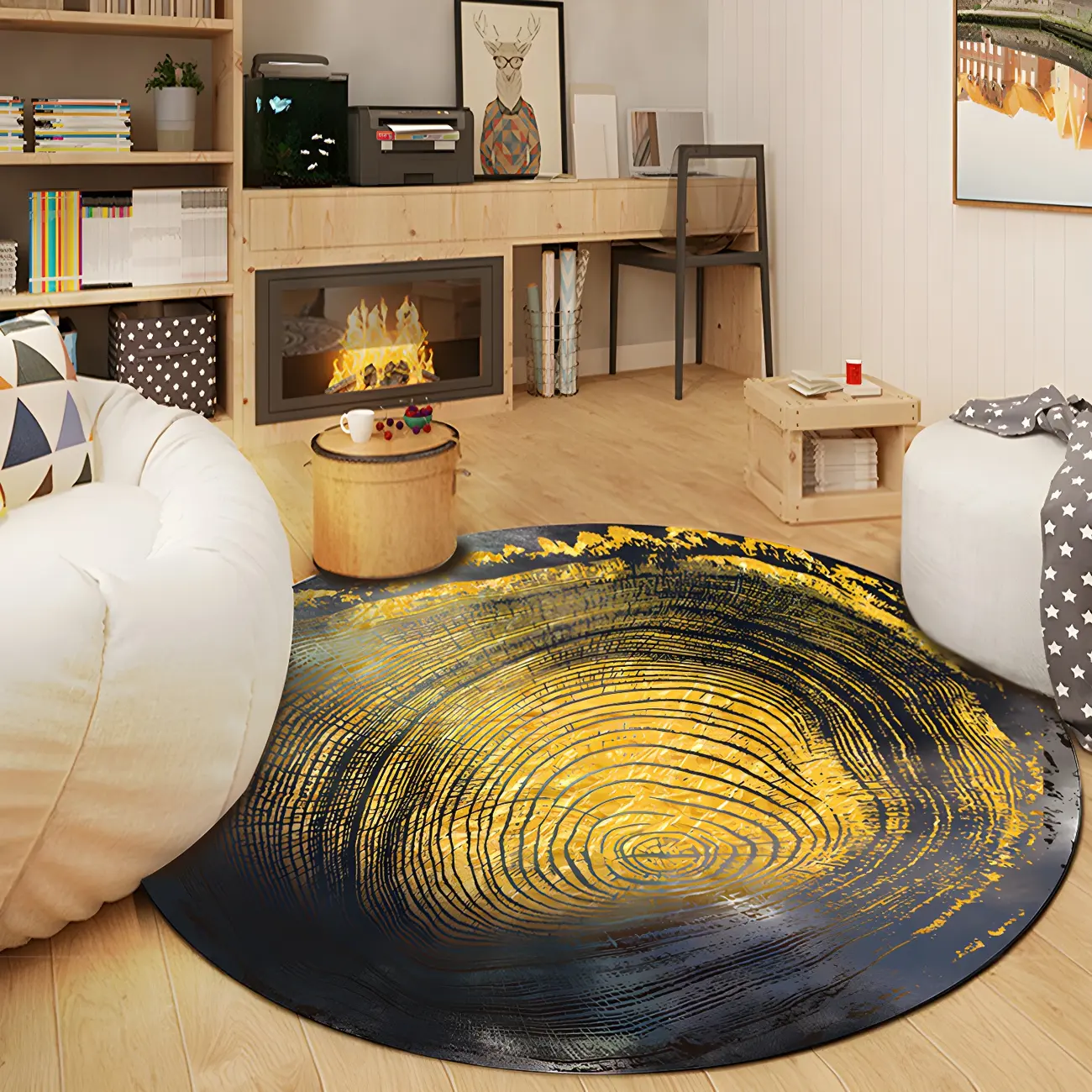 Indoor Modern Polyester Deck Pattern Round Area Rug Image - 2 | homeyfad