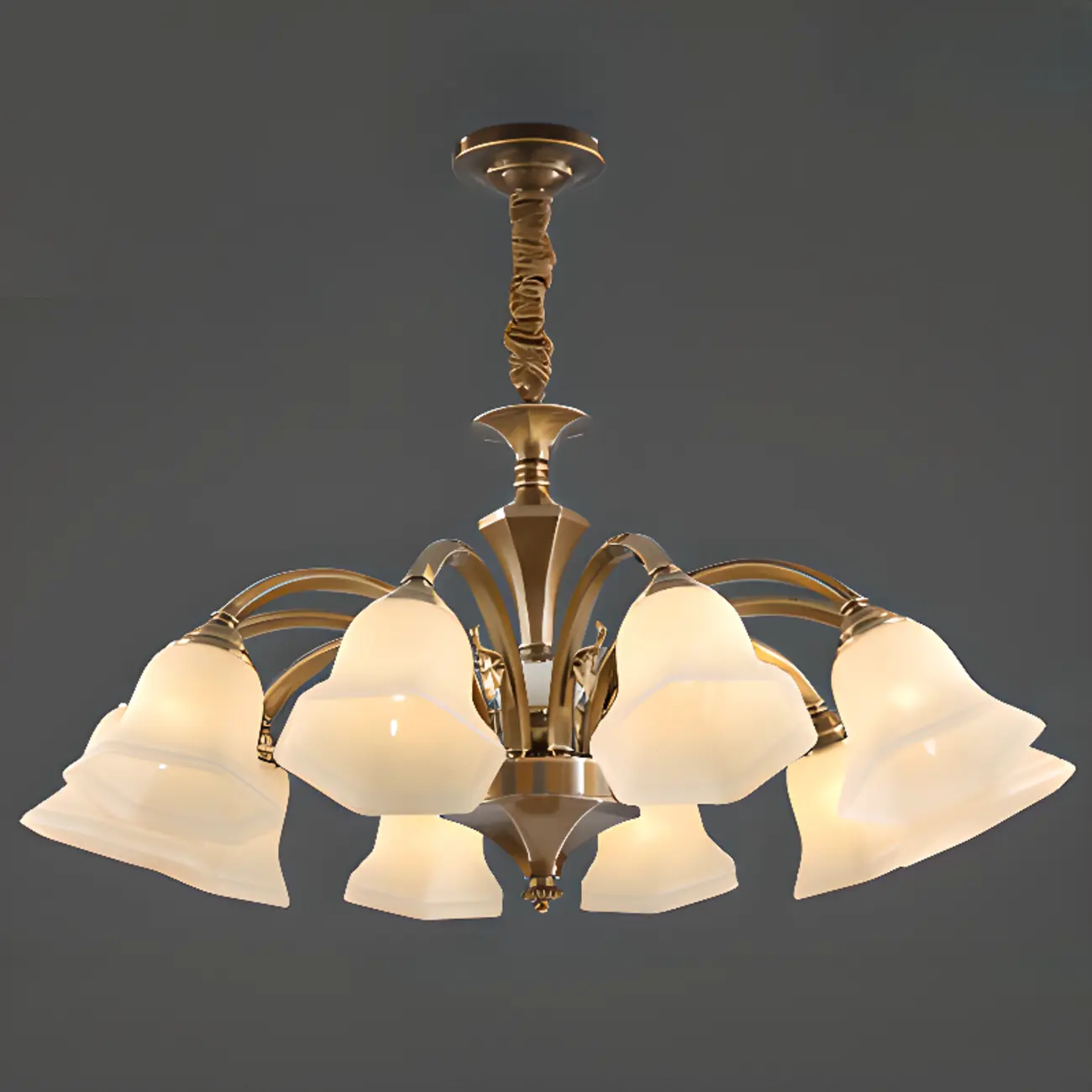  Classic Floral Brass Chandelier for Living Room with Beige Shade Image - 5 | homeyfad