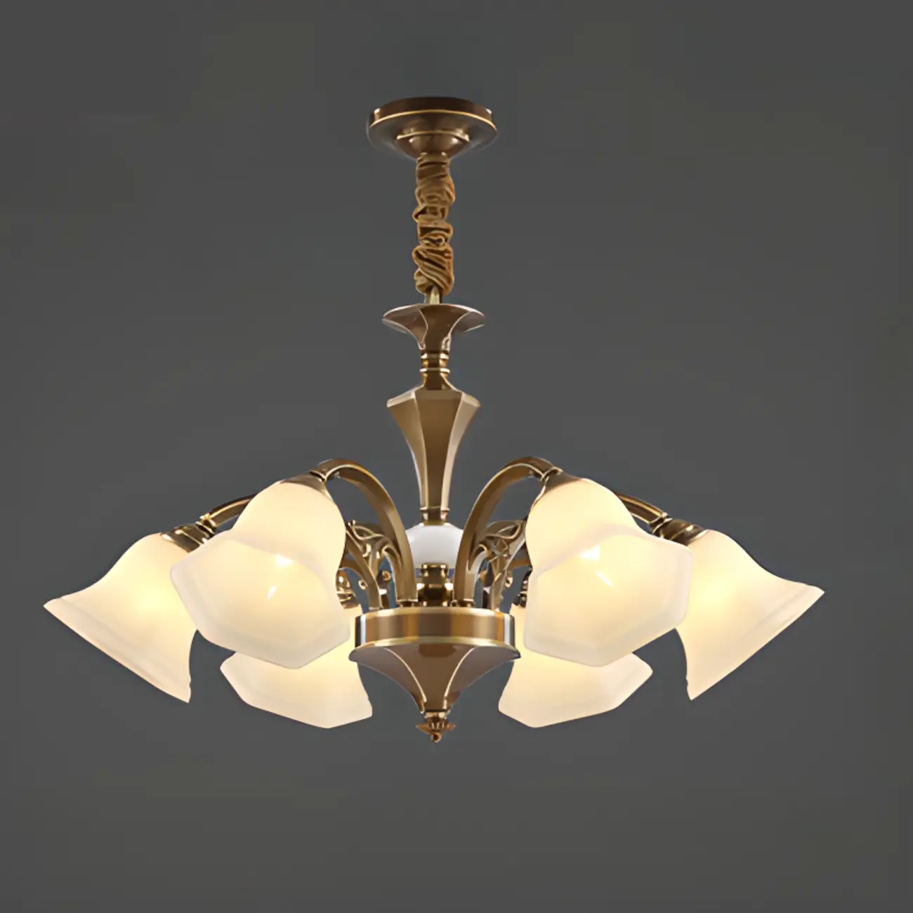  Classic Floral Brass Chandelier for Living Room with Beige Shade Image - 6 | homeyfad