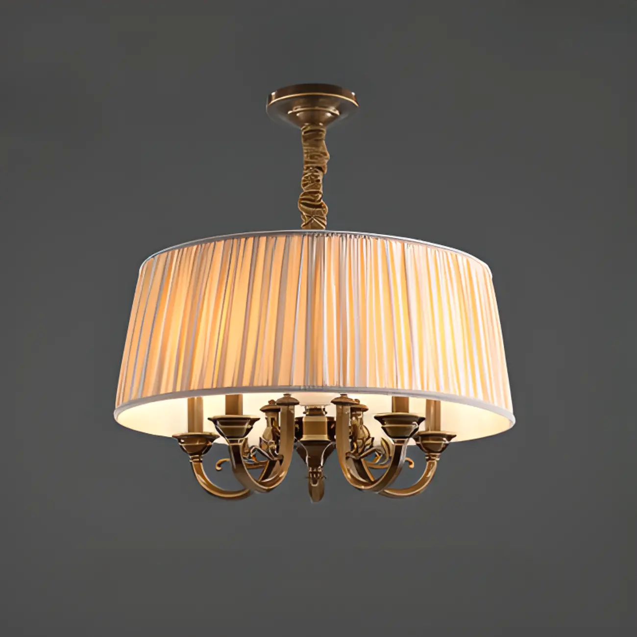  Classic Floral Brass Chandelier for Living Room with Beige Shade Image - 9 | homeyfad