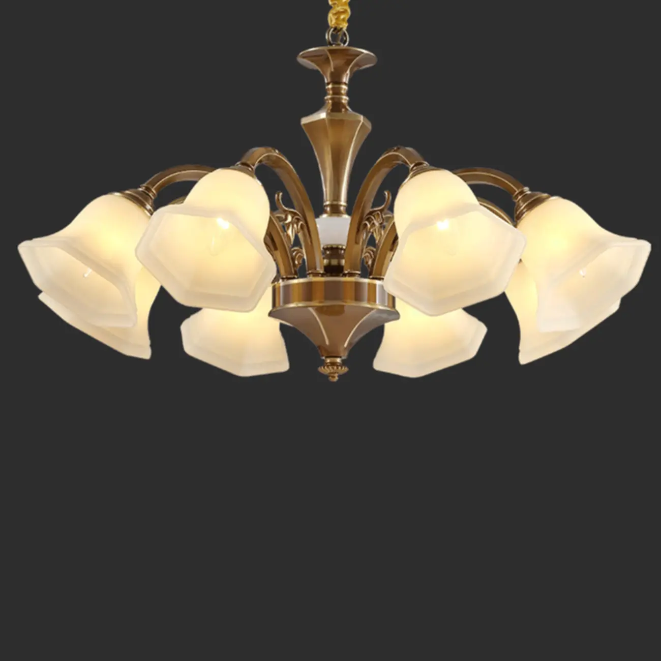 Classic Floral Brass Chandelier for Living Room with Beige Shade Image - 10 | homeyfad