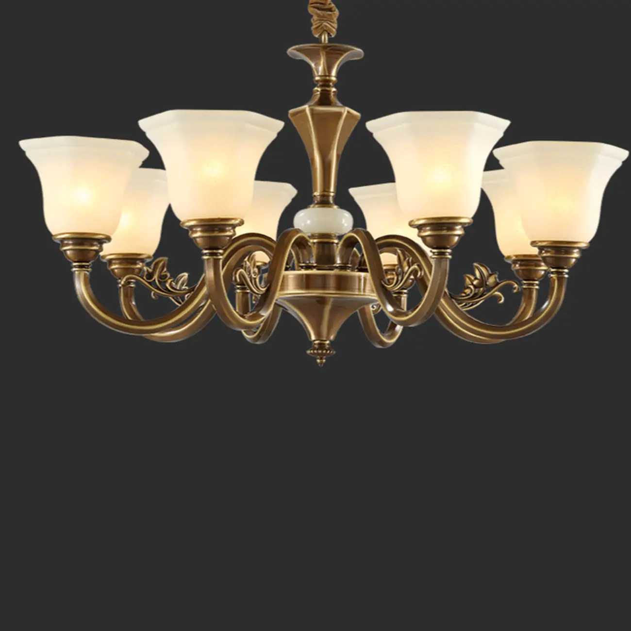  Classic Floral Brass Chandelier for Living Room with Beige Shade Image - 11 | homeyfad