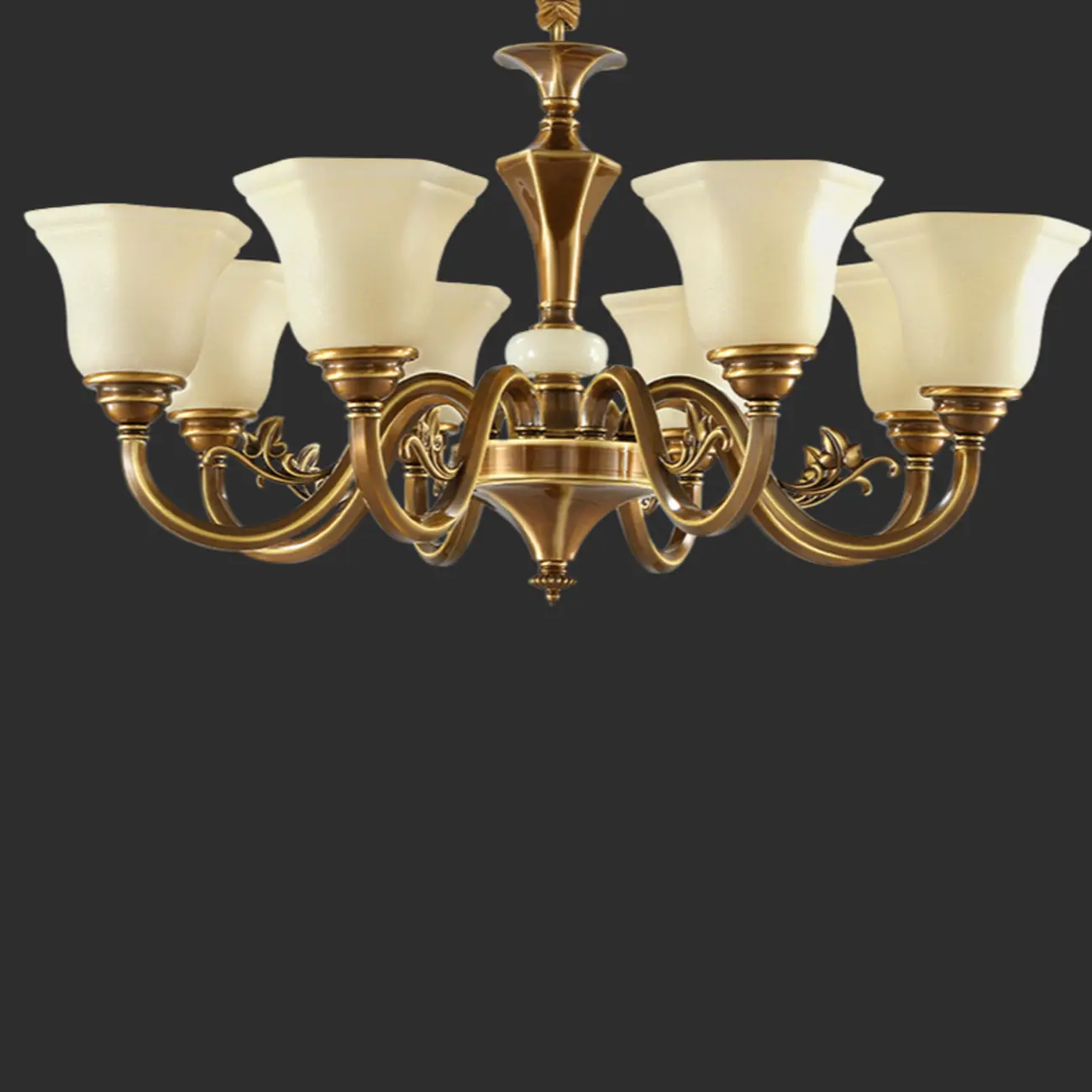  Classic Floral Brass Chandelier for Living Room with Beige Shade Image - 12 | homeyfad