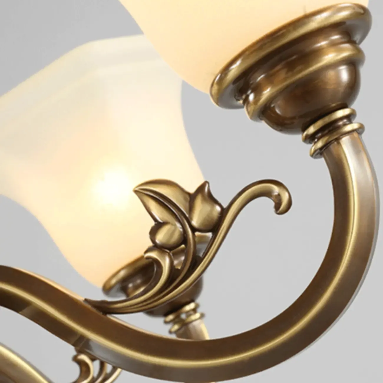  Classic Floral Brass Chandelier for Living Room with Beige Shade Image - 13