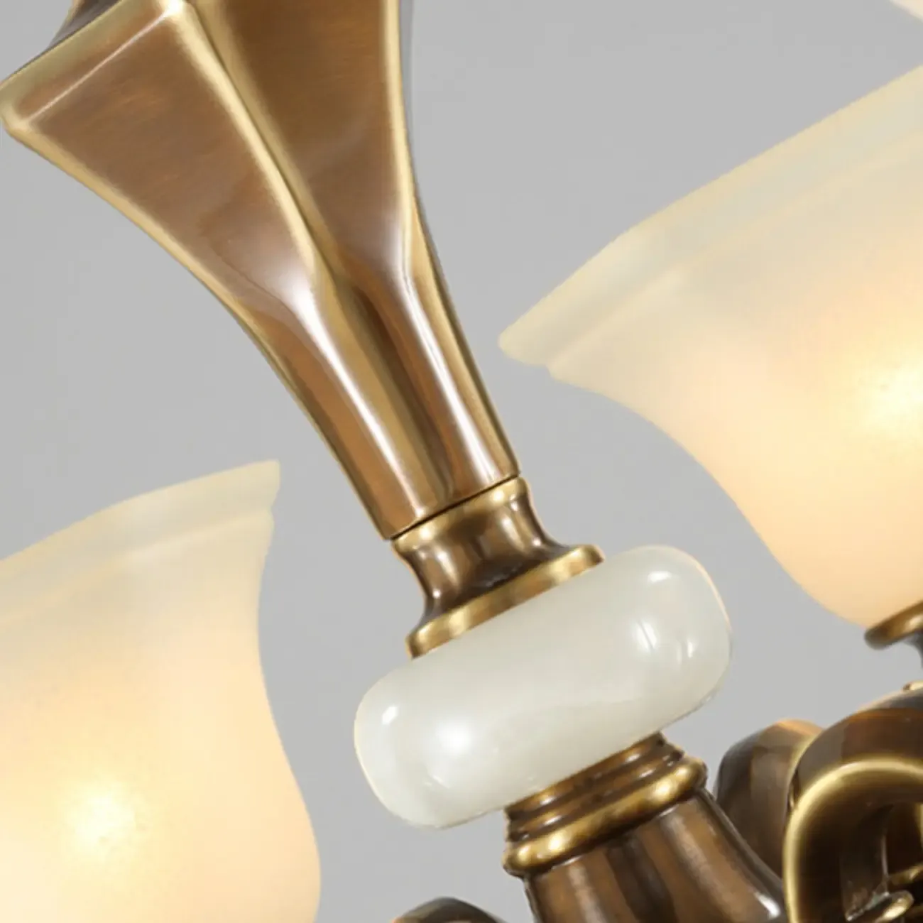  Classic Floral Brass Chandelier for Living Room with Beige Shade Image - 15