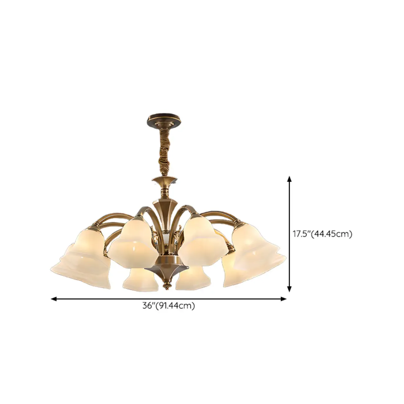  Classic Floral Brass Chandelier for Living Room with Beige Shade #size