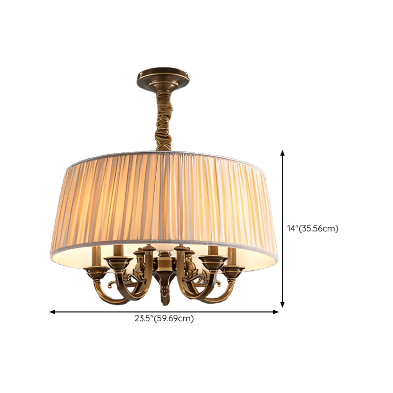  Classic Floral Brass Chandelier for Living Room with Beige Shade Image - 22 | homeyfad